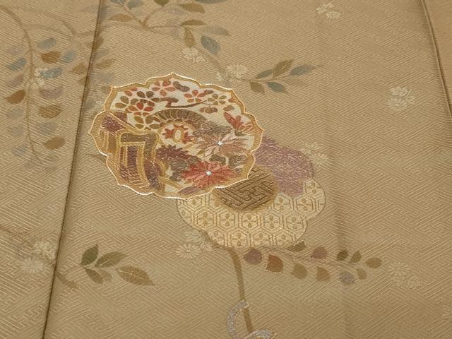 平和屋着物●訪問着 駒刺繍 絞り 御所車草花文 正絹 逸品 DABI2591ud