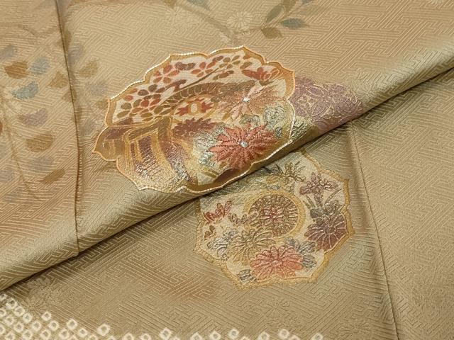平和屋着物●訪問着 駒刺繍 絞り 御所車草花文 正絹 逸品 DABI2591ud
