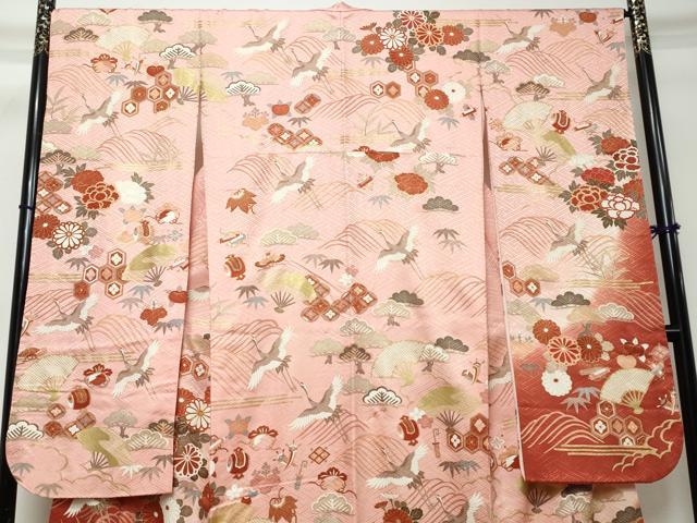 平和屋着物●豪華振袖 駒刺繍 扇面飛鶴花文 暈し染め 金彩 やまと誂製 正絹 逸品 DABI2593ud