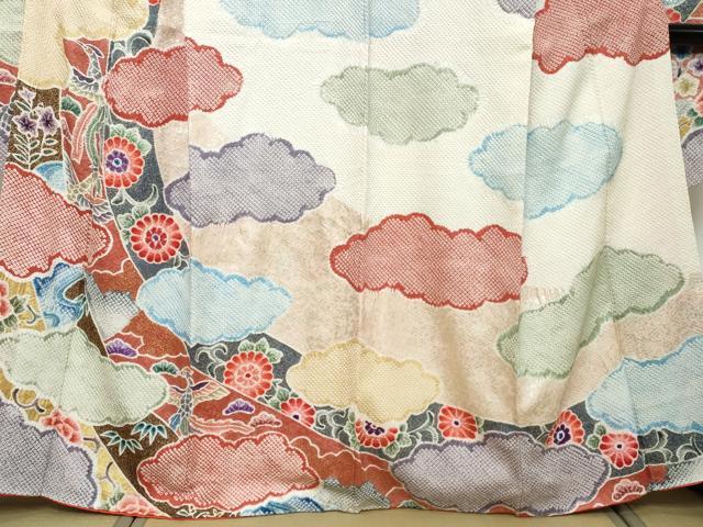 平和屋着物●豪華振袖 絞り 雲取り鳳凰花文 金銀彩 正絹 逸品 DABI2594ud