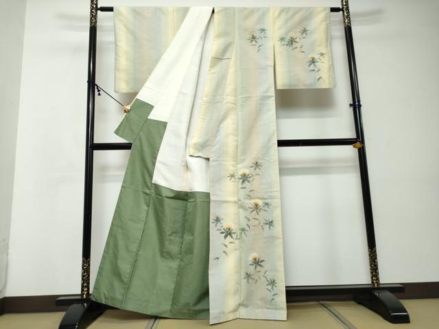 平和屋着物●紅花紬 米沢 訪問着 作家物 草花文 正絹 逸品 DABI2596ud