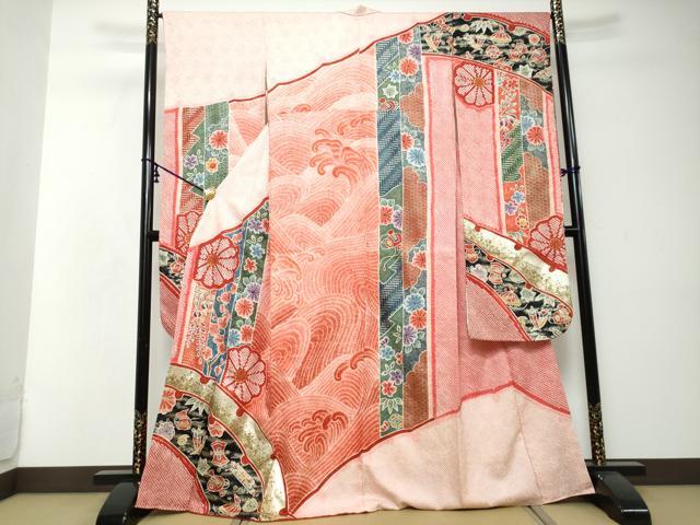 平和屋着物●豪華振袖 総絞り 宝尽くし草花文 金彩 正絹 逸品 DABI2600ud
