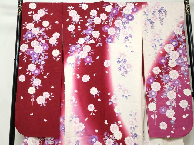 平和屋着物●豪華振袖 舞花文 暈し染め 銀彩 京都きもの友禅扱い 正絹 逸品 DABI2601ud