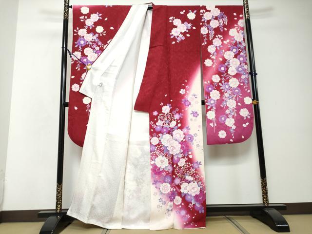 平和屋着物●豪華振袖 舞花文 暈し染め 銀彩 京都きもの友禅扱い 正絹 逸品 DABI2601ud