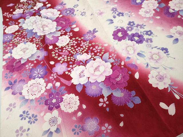 平和屋着物●豪華振袖 舞花文 暈し染め 銀彩 京都きもの友禅扱い 正絹 逸品 DABI2601ud