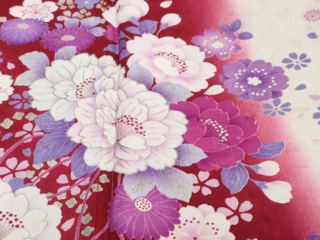 平和屋着物●豪華振袖 舞花文 暈し染め 銀彩 京都きもの友禅扱い 正絹 逸品 DABI2601ud