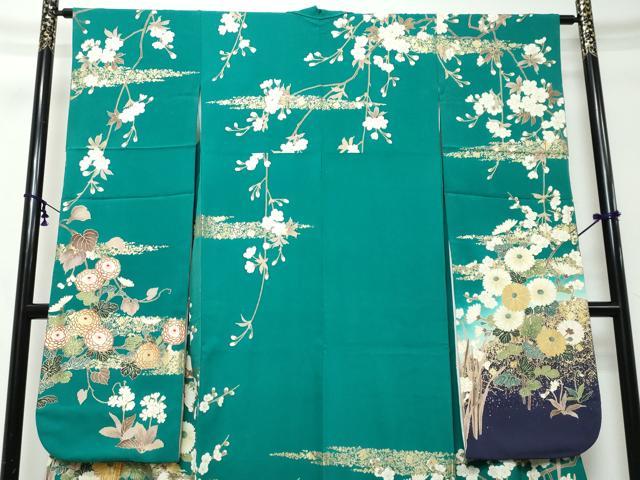 平和屋着物●豪華振袖 駒刺繍 草花文 暈し染め 金彩 正絹 逸品 DABI2604ud