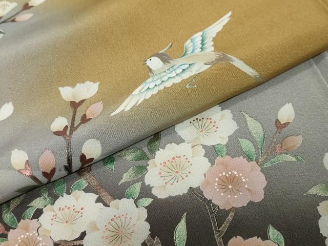 平和屋着物●訪問着 作家物 流水花鳥文 暈し染め 金彩 正絹 逸品 DABI2606ud