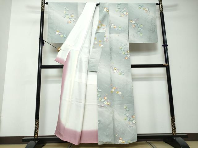 平和屋着物●上質な小紋 地紋起こし 草花文 正絹 逸品 DABI2616ud