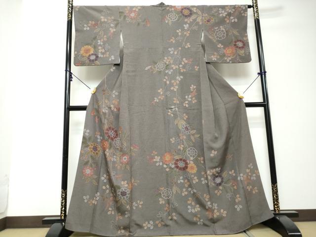 平和屋着物●訪問着 紬地 枝花文 正絹 逸品 DABI2617ud