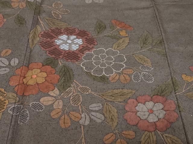 平和屋着物●訪問着 紬地 枝花文 正絹 逸品 DABI2617ud
