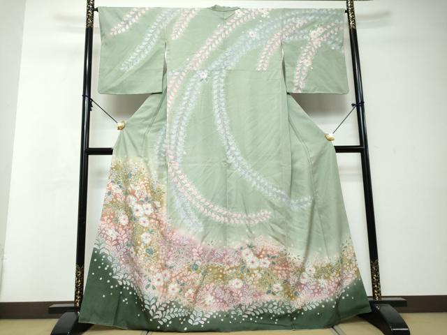 平和屋着物●訪問着 絞り 辻が花 暈し染め 銀通し地 正絹 逸品 DABI2624ud