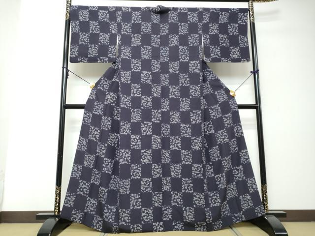 平和屋着物●上質な小紋 市松枝花文 正絹 逸品 DABI2627ud