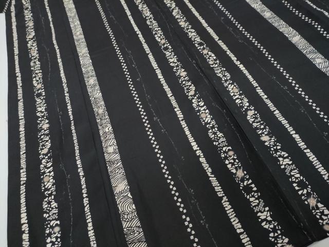 平和屋着物●上質な小紋 草花間道 黒地 正絹 逸品 DABI2632ud
