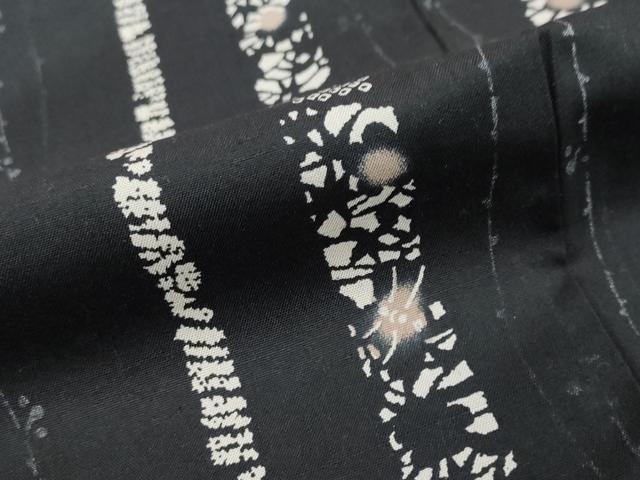 平和屋着物●上質な小紋 草花間道 黒地 正絹 逸品 DABI2632ud