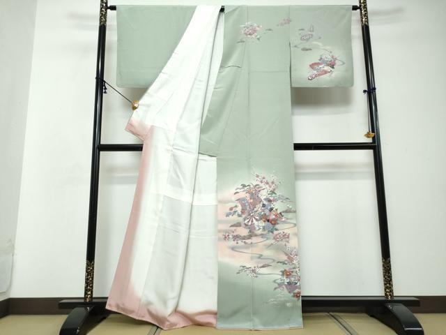 平和屋着物●訪問着 流水源氏車飾花文 暈し染め 金彩 正絹 逸品 DABI2634ud
