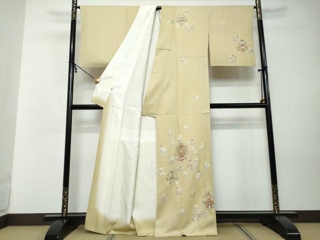 平和屋着物●訪問着 駒刺繍 洋花文 金彩 正絹 逸品 DABI2636ud