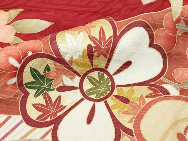 平和屋着物●豪華振袖 駒刺繍 草花文 金彩 正絹 逸品 DABI2638ud