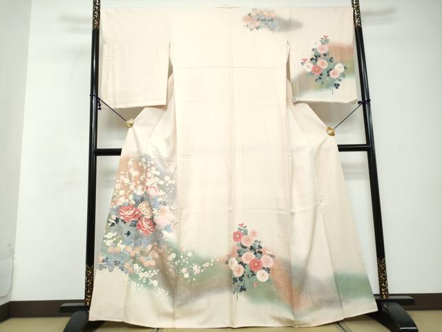 平和屋着物●訪問着 駒刺繍 草花文 暈し染め 金彩 正絹 逸品 DABI2643ud