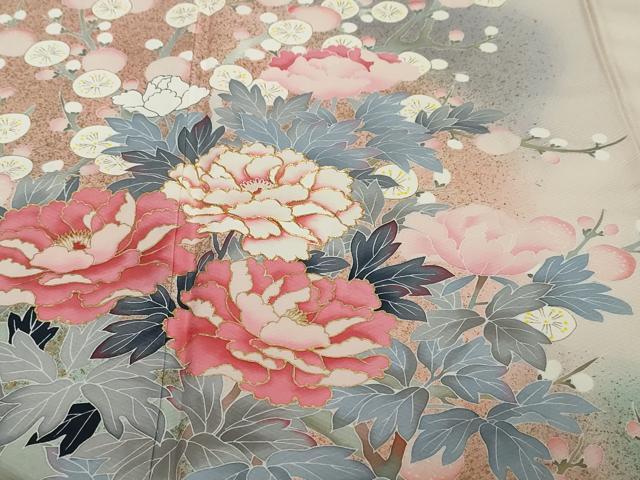平和屋着物●訪問着 駒刺繍 草花文 暈し染め 金彩 正絹 逸品 DABI2643ud