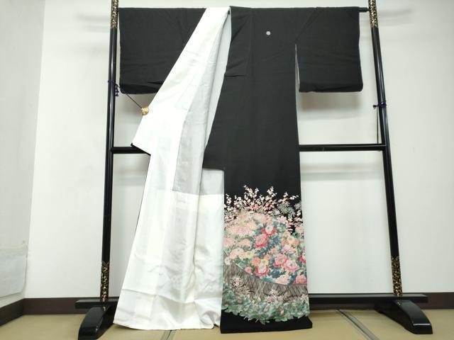 平和屋着物●豪華黒留袖 友禅 作家物 草花籬文 正絹 逸品 DABI2644ud