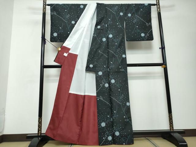 平和屋着物●小紋 辻が花 黒地 洗える着物 DABI2665ud