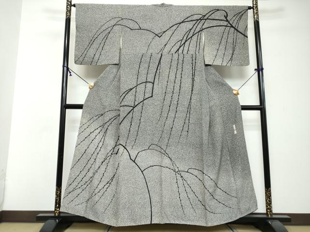 平和屋着物●二代目 川村久太郎 訪問着 枝蕾文 暈し染め 黒地 正絹 逸品 DABI2671ud