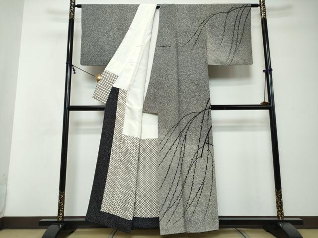 平和屋着物●二代目 川村久太郎 訪問着 枝蕾文 暈し染め 黒地 正絹 逸品 DABI2671ud