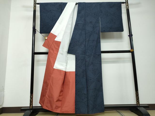 平和屋着物●結城紬 110亀甲 切嵌草花文 正絹 逸品 DABI2675ud
