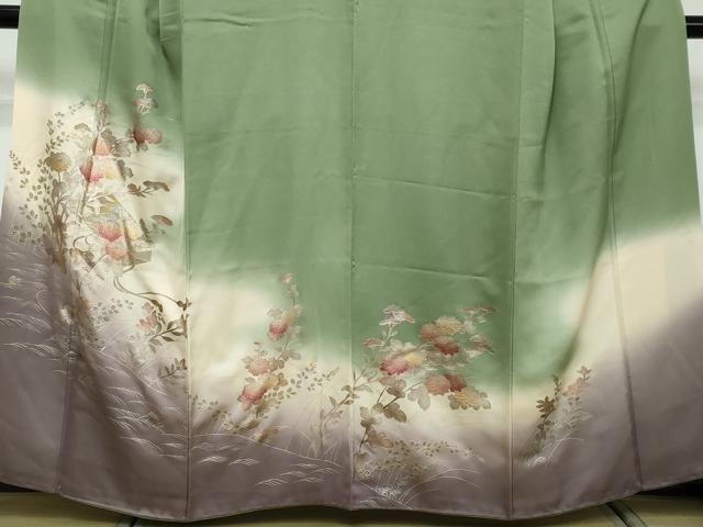 平和屋着物●訪問着 文箱草花文 暈し染め 金銀彩 正絹 逸品 DABI2684ud