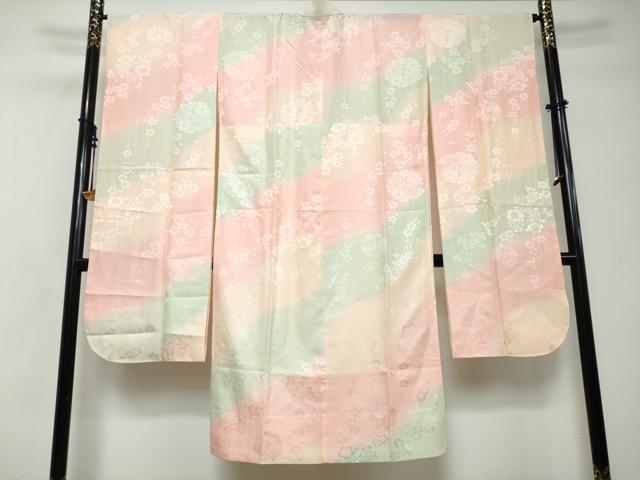平和屋着物●振袖用長襦袢 無双仕立て 枝花地紋 暈し染め やまと誂製 正絹 逸品 DABI2702ud