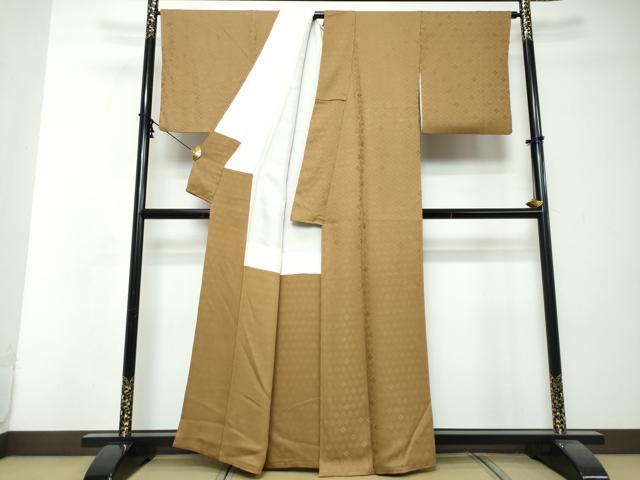 平和屋着物●上質な色無地 花菱地紋 灰茶色 正絹 逸品 DABI2704ud