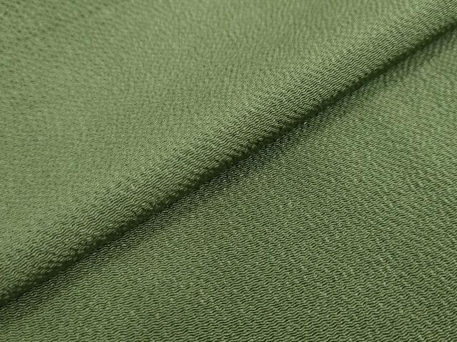 平和屋着物●本加賀友禅作家 西尾翠峰監修 色無地 草色 鬼しぼ縮緬 正絹 逸品 未使用 DABI2705ud