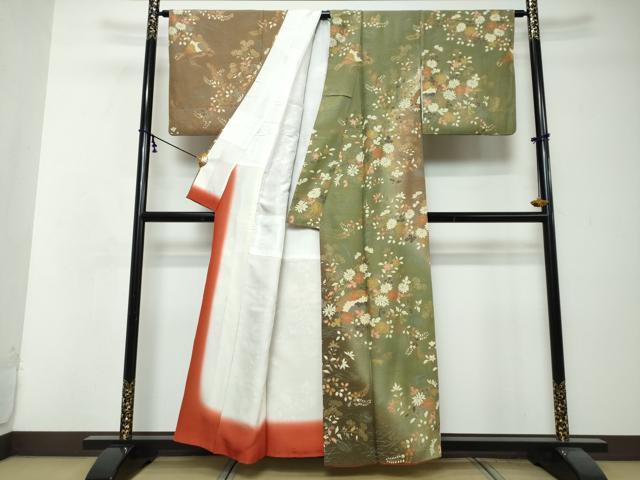 平和屋着物●訪問着 扇面草花文 暈し染め 金彩 正絹 逸品 DABI2710ud