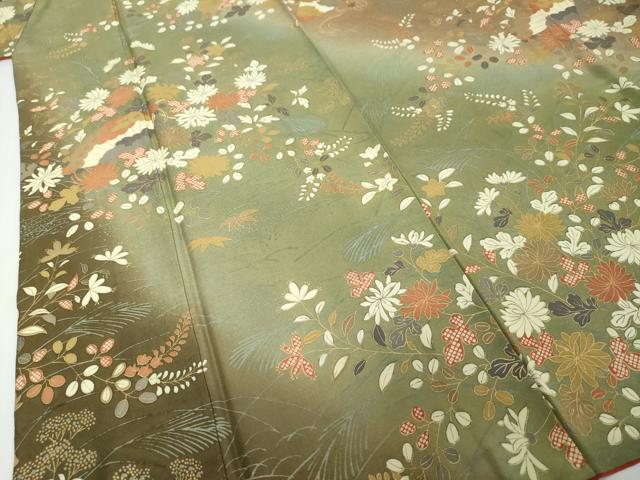 平和屋着物●訪問着 扇面草花文 暈し染め 金彩 正絹 逸品 DABI2710ud