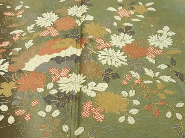 平和屋着物●訪問着 扇面草花文 暈し染め 金彩 正絹 逸品 DABI2710ud
