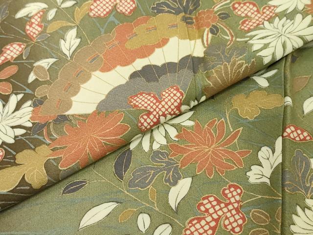 平和屋着物●訪問着 扇面草花文 暈し染め 金彩 正絹 逸品 DABI2710ud