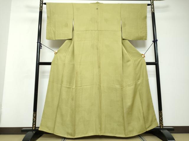 平和屋着物●上質な色無地 吉祥花地紋 抹茶色 鈴乃屋扱い 正絹 逸品 未使用 DABI2711ud