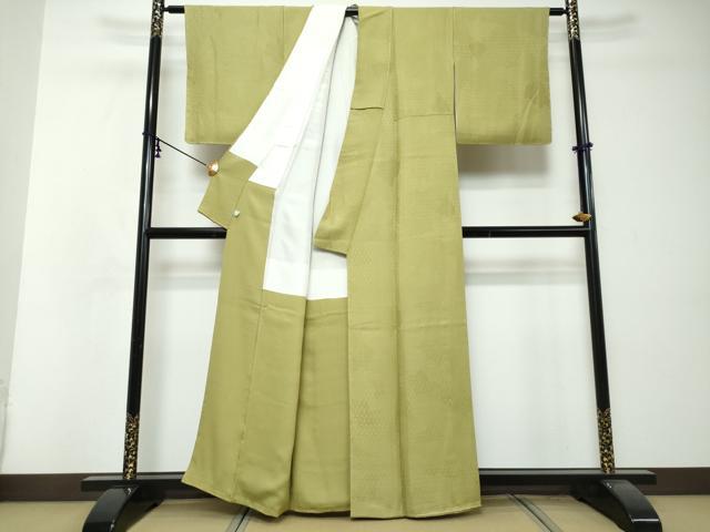 平和屋着物●上質な色無地 吉祥花地紋 抹茶色 鈴乃屋扱い 正絹 逸品 未使用 DABI2711ud