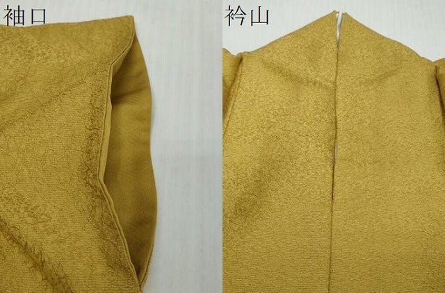 平和屋着物●上質な色無地 干割れ地紋 芥子色 正絹 逸品 DABI2712ud