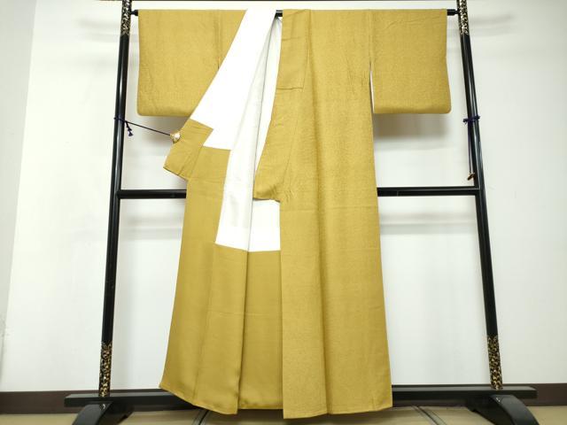 平和屋着物●上質な色無地 干割れ地紋 芥子色 正絹 逸品 DABI2712ud