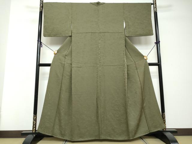 平和屋着物●上質な色無地 流水地紋 千歳緑色 正絹 逸品 DABI2721ud