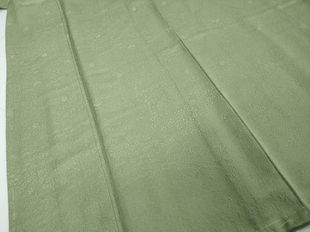 平和屋着物●上質な色無地 草花地紋 山葵色 正絹 逸品 未使用 DABI2728ud