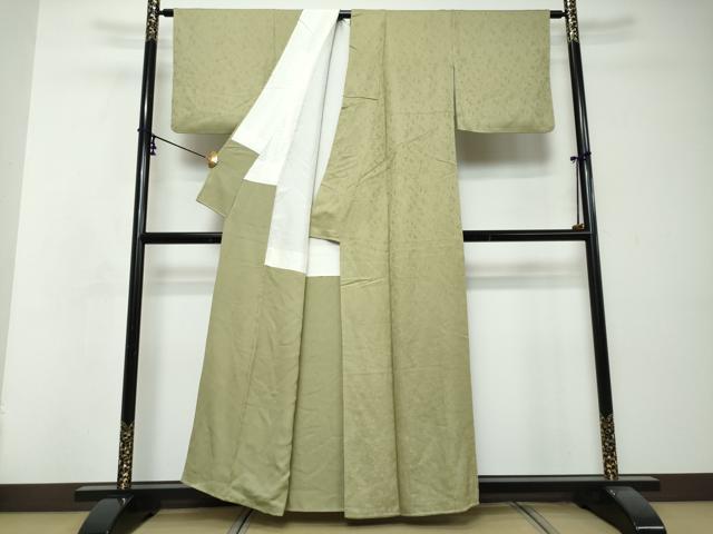平和屋着物●上質な色無地 作家物 草花地紋 青朽葉色 正絹 逸品 DABI2730ud