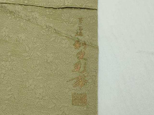 平和屋着物●上質な色無地 作家物 草花地紋 青朽葉色 正絹 逸品 DABI2730ud