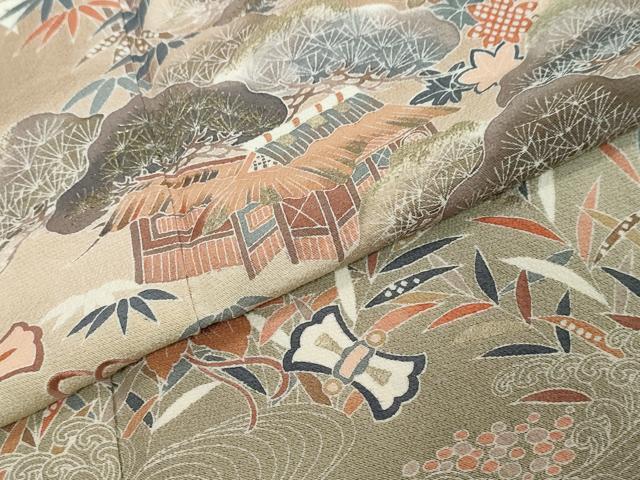 平和屋着物●訪問着 駒刺繍 流水風景草花文 暈し染め 金彩 正絹 逸品 DABI2744ud