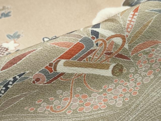 平和屋着物●訪問着 駒刺繍 流水風景草花文 暈し染め 金彩 正絹 逸品 DABI2744ud