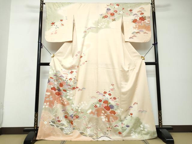 平和屋着物●訪問着 御所車花鳥文 暈し染め 金彩 正絹 逸品 DABI2746ud