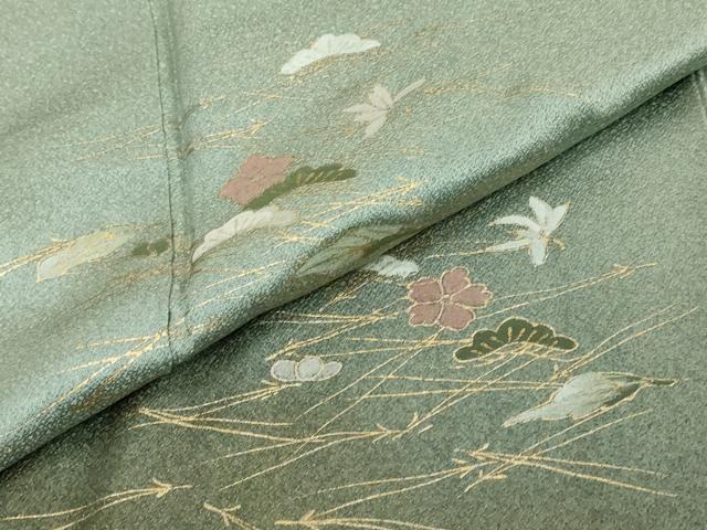 平和屋着物●訪問着 敷松葉草花文 暈し染め 金彩 正絹 逸品 DABI2749ud
