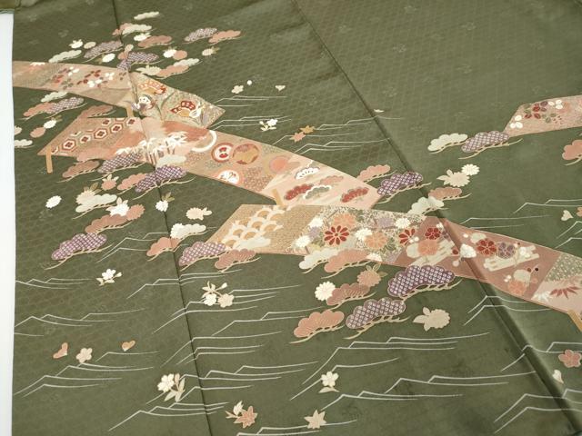 平和屋着物●訪問着 駒刺繍 花蝶文 金彩 正絹 逸品 DABI2755ud